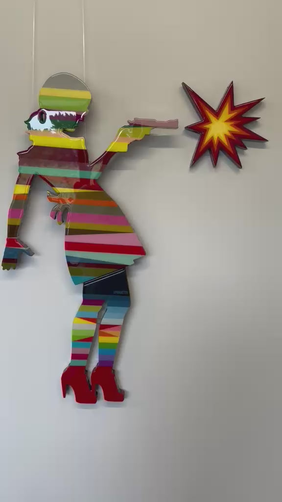 A Lhouette original wall sculpture, the title is Little Miss Sunshine- 2 Part Mini Striped Wall Sculpture