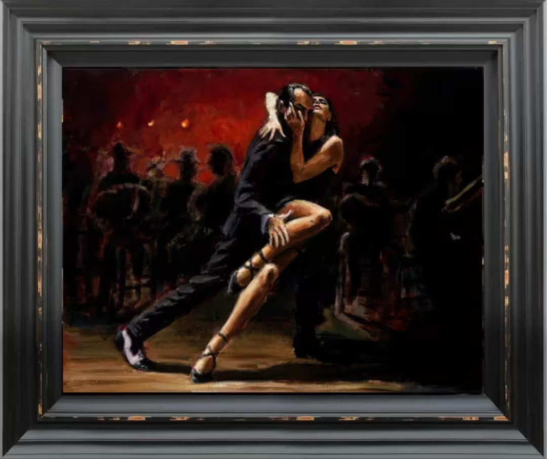 A Fabian Perez framed limited edition of a couple doing the tango, the title is Tango in Red (US)