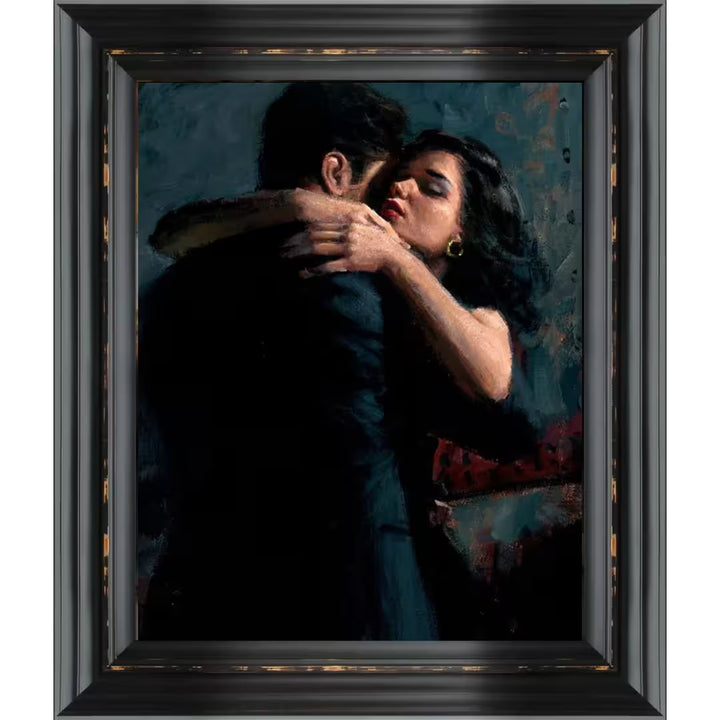 A Fabian Perez framed limited edition of a couple in and embrace, the title is The Embrace