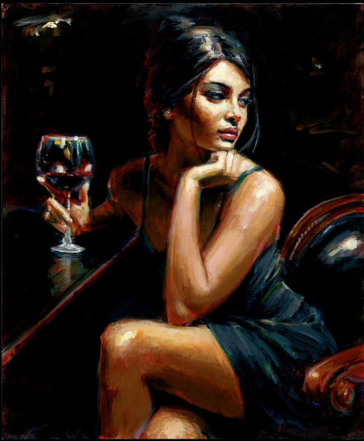 Saba with Glass of Red Wine US Edition by Fabian Perez